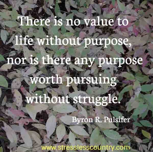 There is no value to life without purpose, nor is there any purpose worth pursuing without struggle.