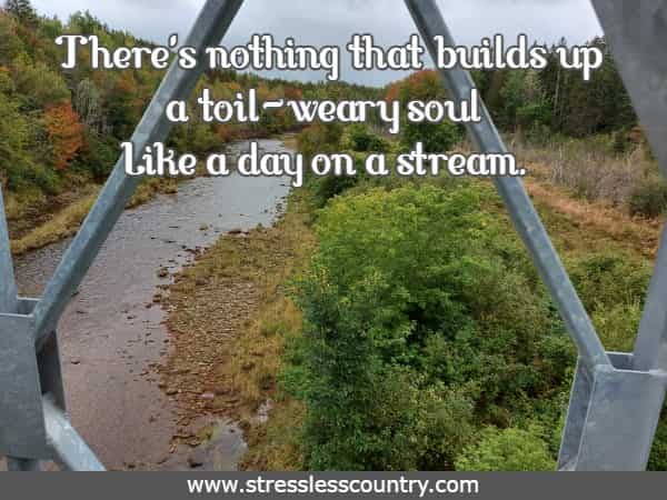 There's nothing that builds up a toil-weary soul Like a day on a stream. 