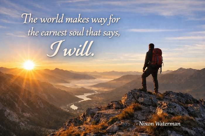 The world makes way for the earnest soul that says, I will. Nixon Waterman