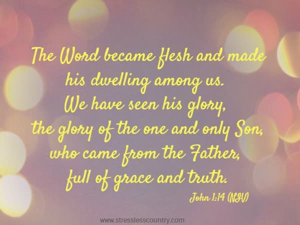 The Word became flesh and made his dwelling among us. We have seen his glory, the glory of the one and only Son, who came from the Father, full of grace and truth. John 1:14