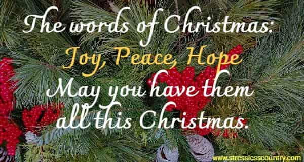 the words of christmas:  joy, peace, hope May you have them all this Christmas