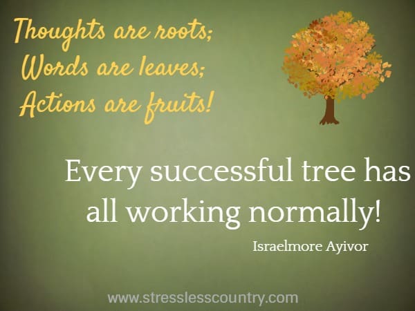 Thoughts are roots; Words are leaves; Actions are fruits! Every successful tree has all working normally!