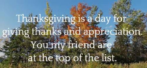 Thanksgiving is a day for giving thanks and appreciation. You my friend are at the top of the list