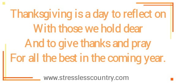 Thanksgiving is a day to reflect on With those we hold dear And to give thanks and pray For all the best in the coming year.