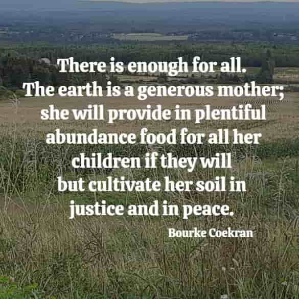  There is enough for all. The earth is a generous mother; she will provide in plentiful abundance food for all her children...