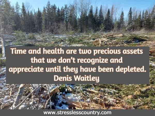 Time and health are two precious assets that we don€™t recognize and appreciate until they have been depleted. Denis Waitley 