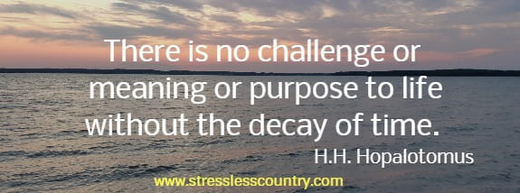 There is no challenge or meaning or purpose to life without the decay of time. H.H. Hopalotomus