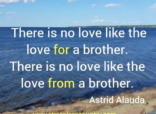 There is no love like the love for a brother. There is no love like the love from a brother. Astrid Alauda