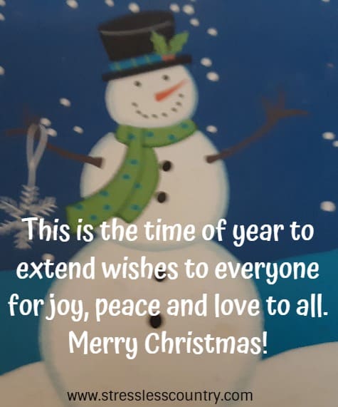 This is the time of year to extend wishes to everyone for joy, peace and love to all. Merry Christmas!