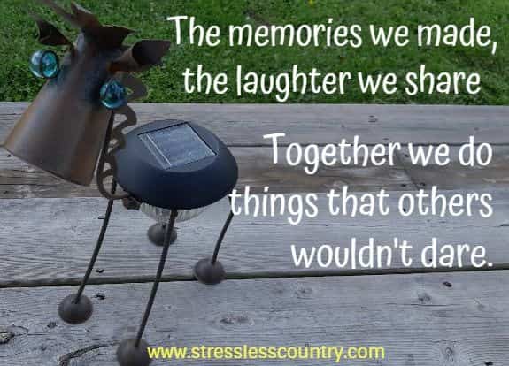 The memories we made, the laughter we share Together we do things that others wouldn't dare.