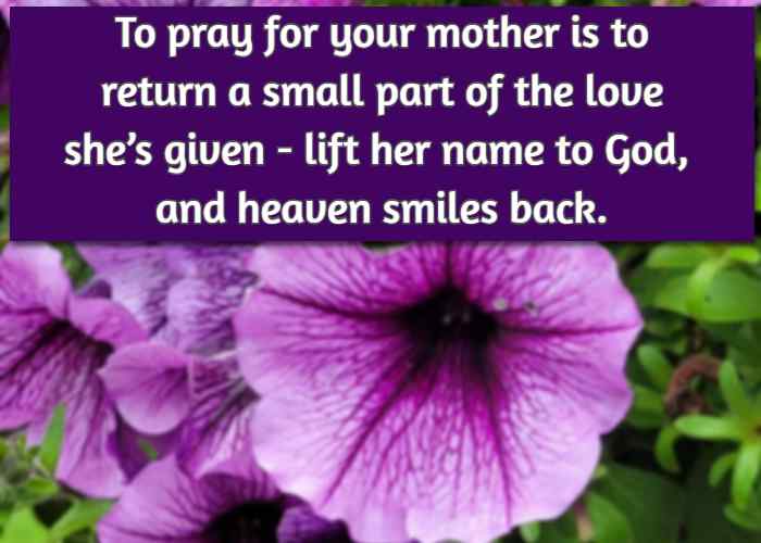 To pray for your mother is to return a small part of the love she’s given - lift her name to God, and heaven smiles back.