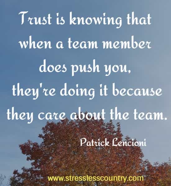   Trust is knowing that when a team member does push you, they're doing it because they care about the team.