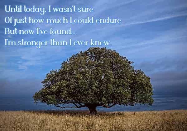 Until today, I wasn't sure Of just how much I could endure But now I've found...I'm stronger than I ever knew