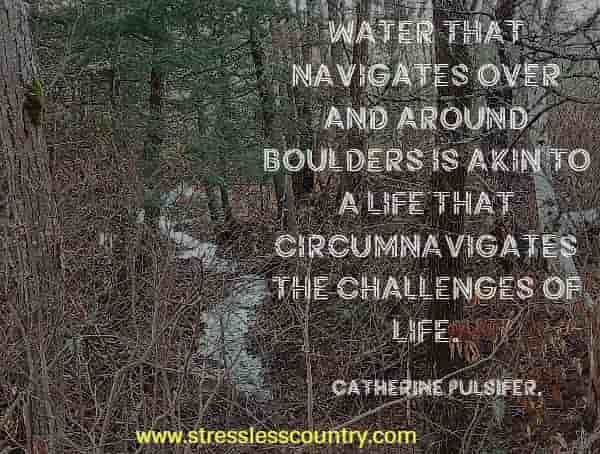 Water that navigates over and around boulders is akin to a life that circumnavigates the challenges of life.