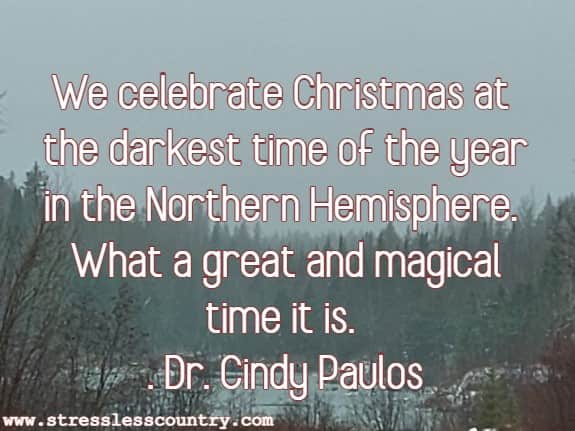  We celebrate Christmas at the darkest time of the year in the Northern Hemisphere. What a great and magical time it is.