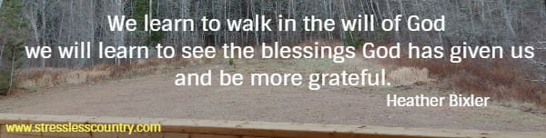 We learn to walk in the will of God we will learn to see the blessings God has given us and be more grateful. Heather Bixler