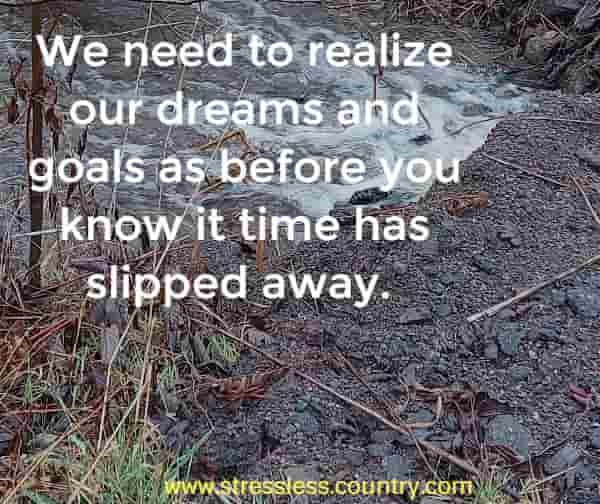We need to realize our dreams and goals as before you know it time has slipped away.