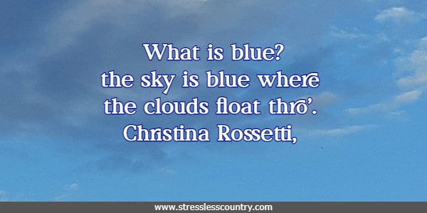 What is blue? the sky is blue where the clouds float thro