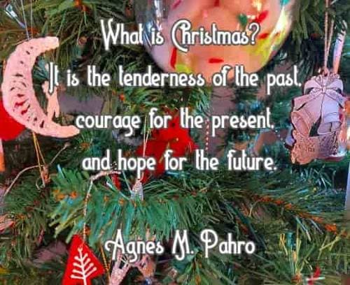 What is Christmas? It is the tenderness of the past, courage for the present, and hope for the future. Agnes M. Pahro
