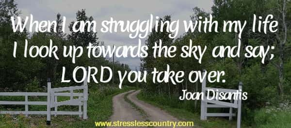 When I am struggling with my life I look up towards the sky and say; LORD you take over.
