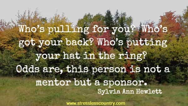 Who’s pulling for you? Who’s got your back? Who’s putting your hat in the ring? Odds are, this person is not a mentor but a sponsor.