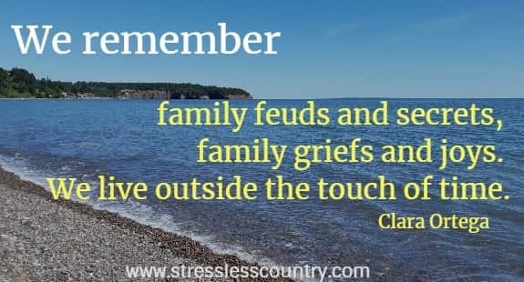 We remember family feuds and secrets, family griefs and joys. 
We live outside the touch of time. Clara Ortega