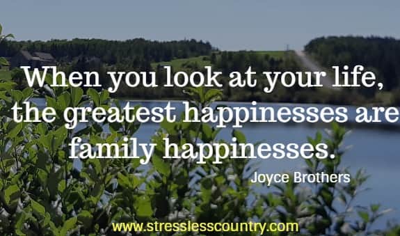 When you look at your life, the greatest happinesses are family happinesses. 
 Joyce Brothers