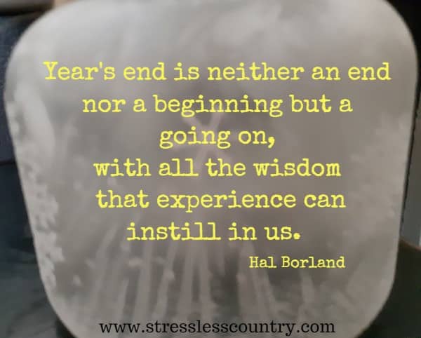 Year's end is neither an end nor a beginning but a going on, with all the wisdom that experience can instill in us.