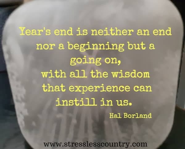 Year's end is neither an end nor a beginning but a going on, with all the wisdom that experience can instill in us