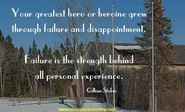 Your greatest hero or heroine grew through failure and disappointment. Failure is the strength behind all personal experience.