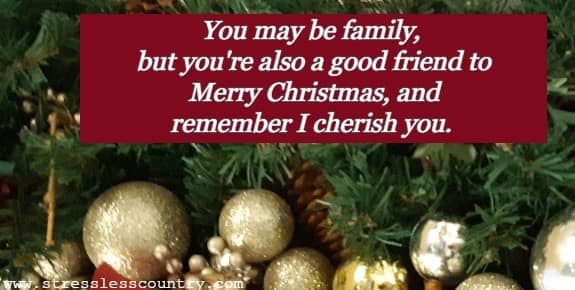 You may be family, but you're also a good friend to Merry Christmas, and remember I cherish you. 