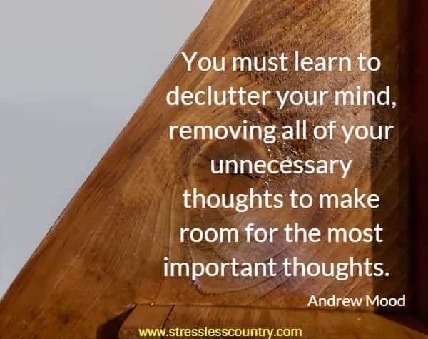 You must learn to declutter your mind, removing all of your unnecessary thoughts to make room for the most important thoughts.