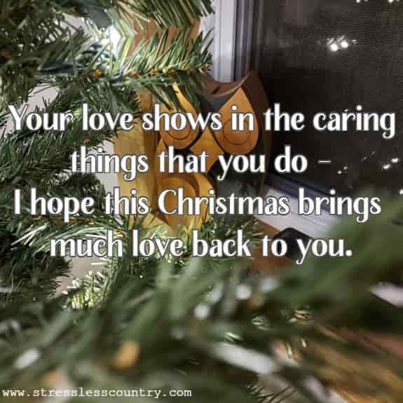 Your love shows in the caring things that you do -I hope this Christmas brings much love back to you. 