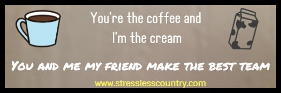You're the coffee and I'm the cream - you and me my friend make the best team 