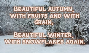 Beautiful autumn, with fruits and with grain; Beautiful winter, with snowflakes again.