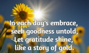 In each day's embrace, seek goodness untold, Let gratitude shine, like a story of gold.